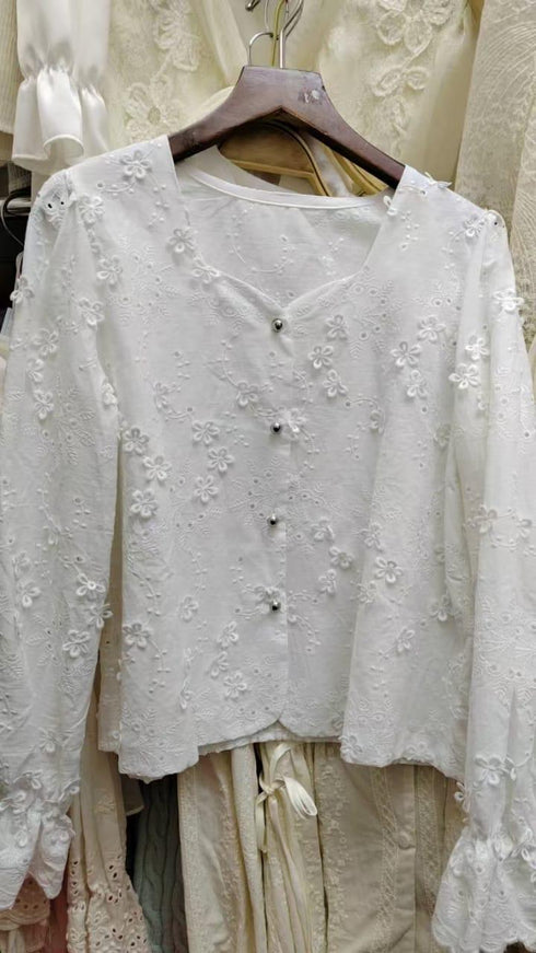 Cotton Embroidery Button Down Formal Tops